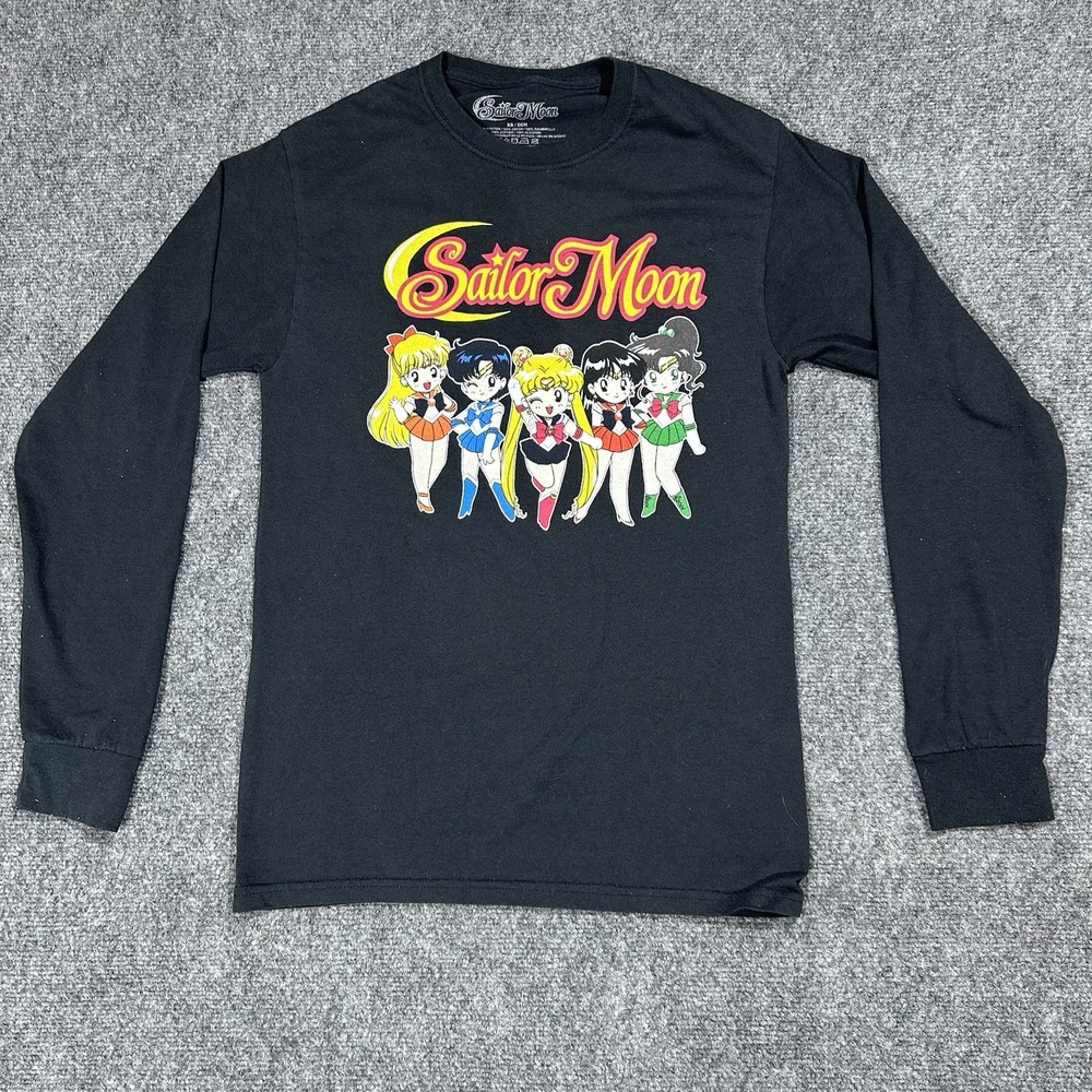 Sailor Moon Long Sleeve Graphic T-Shirt Black Anime Sailor Scouts Mens XS